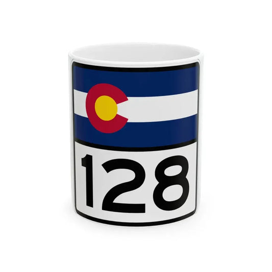 Colorado 128 (Colorado) (Road Sign) White Coffee Mug 11oz - Go Mug Yourself