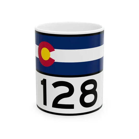 Colorado 128 wide (Colorado) (Road Sign) White Coffee Mug 11oz - Go Mug Yourself