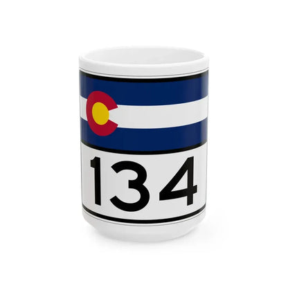 Colorado 134 wide (Colorado) (Road Sign) White Coffee Mug 15oz - Go Mug Yourself