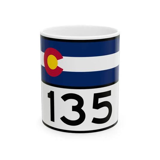 Colorado 135 wide (Colorado) (Road Sign) White Coffee Mug 11oz - Go Mug Yourself