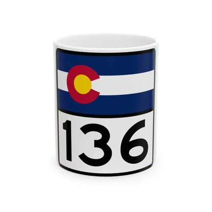 Colorado 136 (Colorado) (Road Sign) White Coffee Mug 11oz - Go Mug Yourself