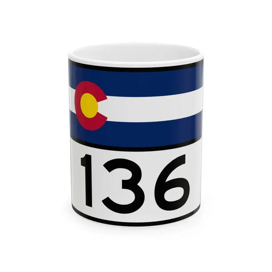 Colorado 136 wide (Colorado) (Road Sign) White Coffee Mug 11oz - Go Mug Yourself