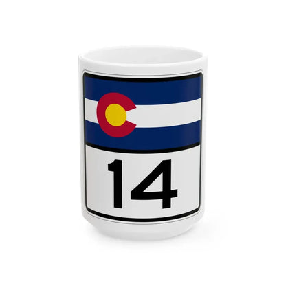 Colorado 14 (Colorado) (Road Sign) White Coffee Mug 15oz - Go Mug Yourself