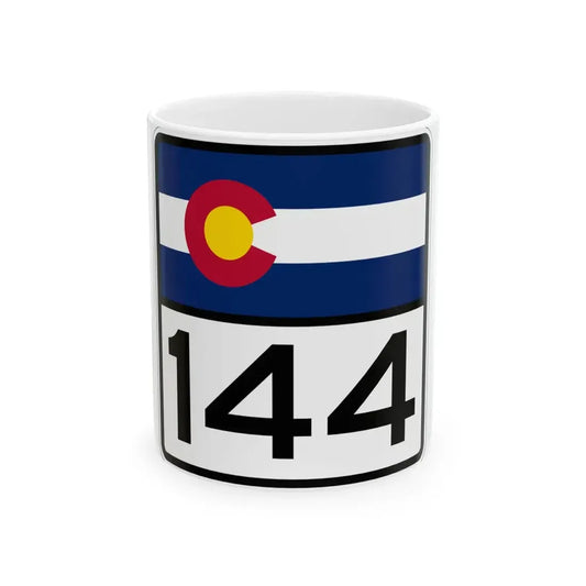Colorado 144 (Colorado) (Road Sign) White Coffee Mug 11oz - Go Mug Yourself