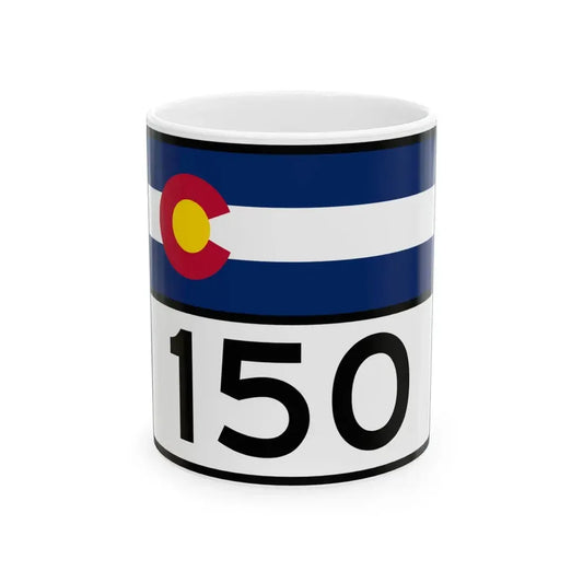 Colorado 150 wide (Colorado) (Road Sign) White Coffee Mug 11oz - Go Mug Yourself