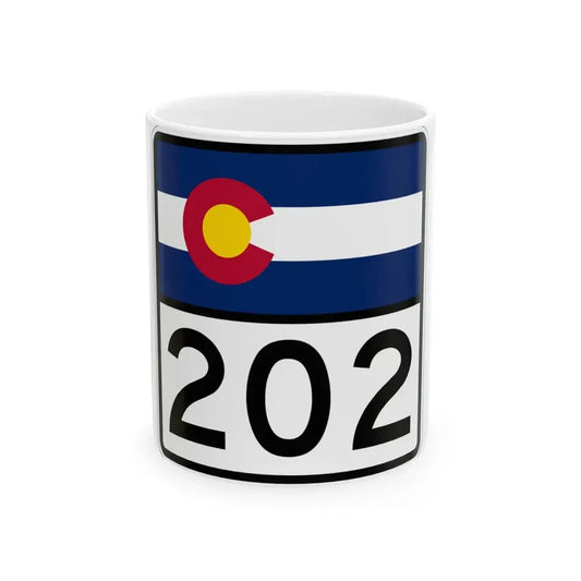 Colorado 202 (Colorado) (Road Sign) White Coffee Mug 11oz - Go Mug Yourself