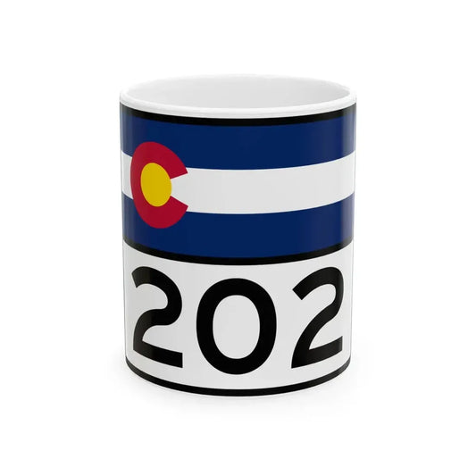 Colorado 202 wide (Colorado) (Road Sign) White Coffee Mug 11oz - Go Mug Yourself