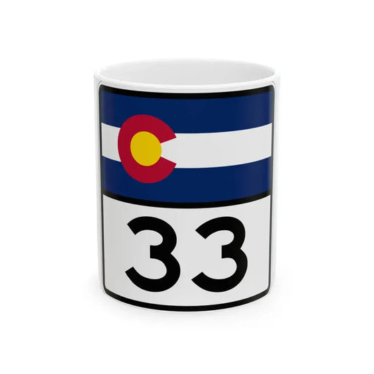 Colorado 33 (Colorado) (Road Sign) White Coffee Mug 11oz - Go Mug Yourself