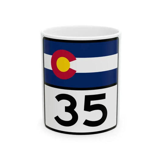 Colorado 35 (Colorado) (Road Sign) White Coffee Mug 11oz - Go Mug Yourself