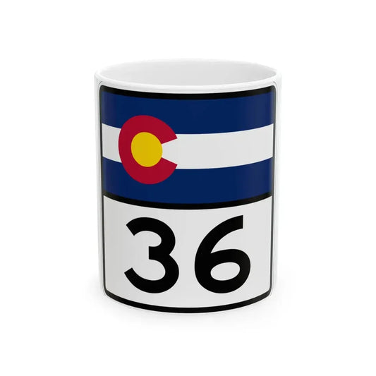 Colorado 36 (Colorado) (Road Sign) White Coffee Mug 11oz - Go Mug Yourself