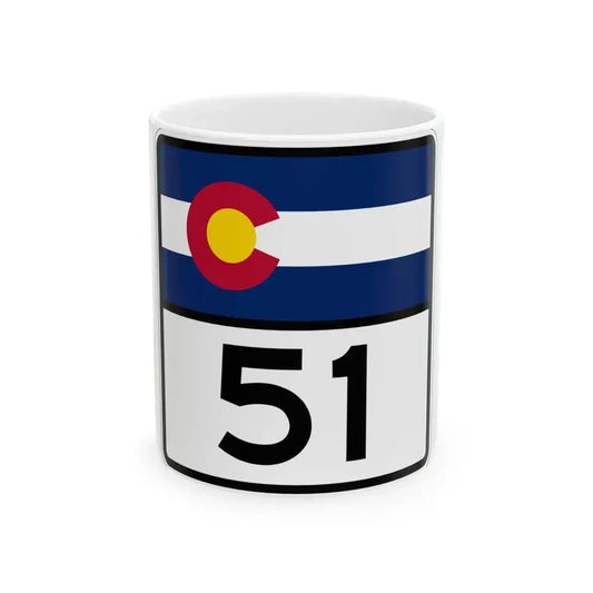 Colorado 51 (Colorado) (Road Sign) White Coffee Mug 11oz - Go Mug Yourself