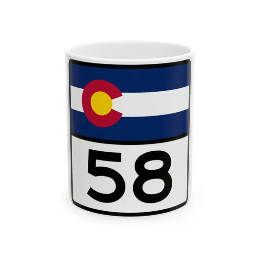 Colorado 58 (Colorado) (Road Sign) White Coffee Mug 11oz - Go Mug Yourself