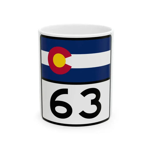 Colorado 63 (Colorado) (Road Sign) White Coffee Mug 11oz - Go Mug Yourself