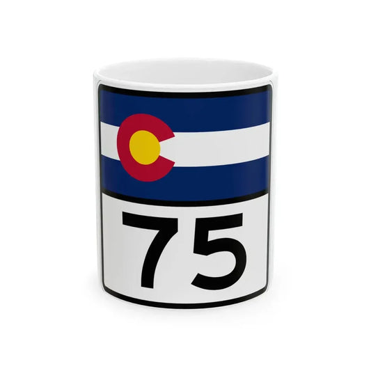 Colorado 75 (Colorado) (Road Sign) White Coffee Mug 11oz - Go Mug Yourself