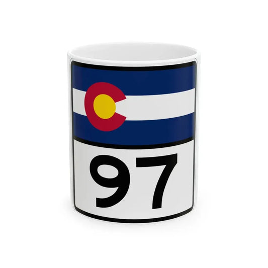 Colorado 97 (Colorado) (Road Sign) White Coffee Mug 11oz - Go Mug Yourself