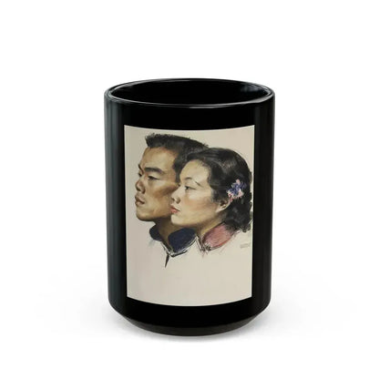 Colored Pencil Dual Portrait Illustration - Black Coffee Mug 15oz - Go Mug Yourself