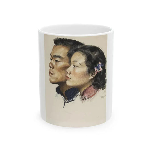 Colored Pencil Dual Portrait Illustration - White Coffee Mug 11oz - Go Mug Yourself