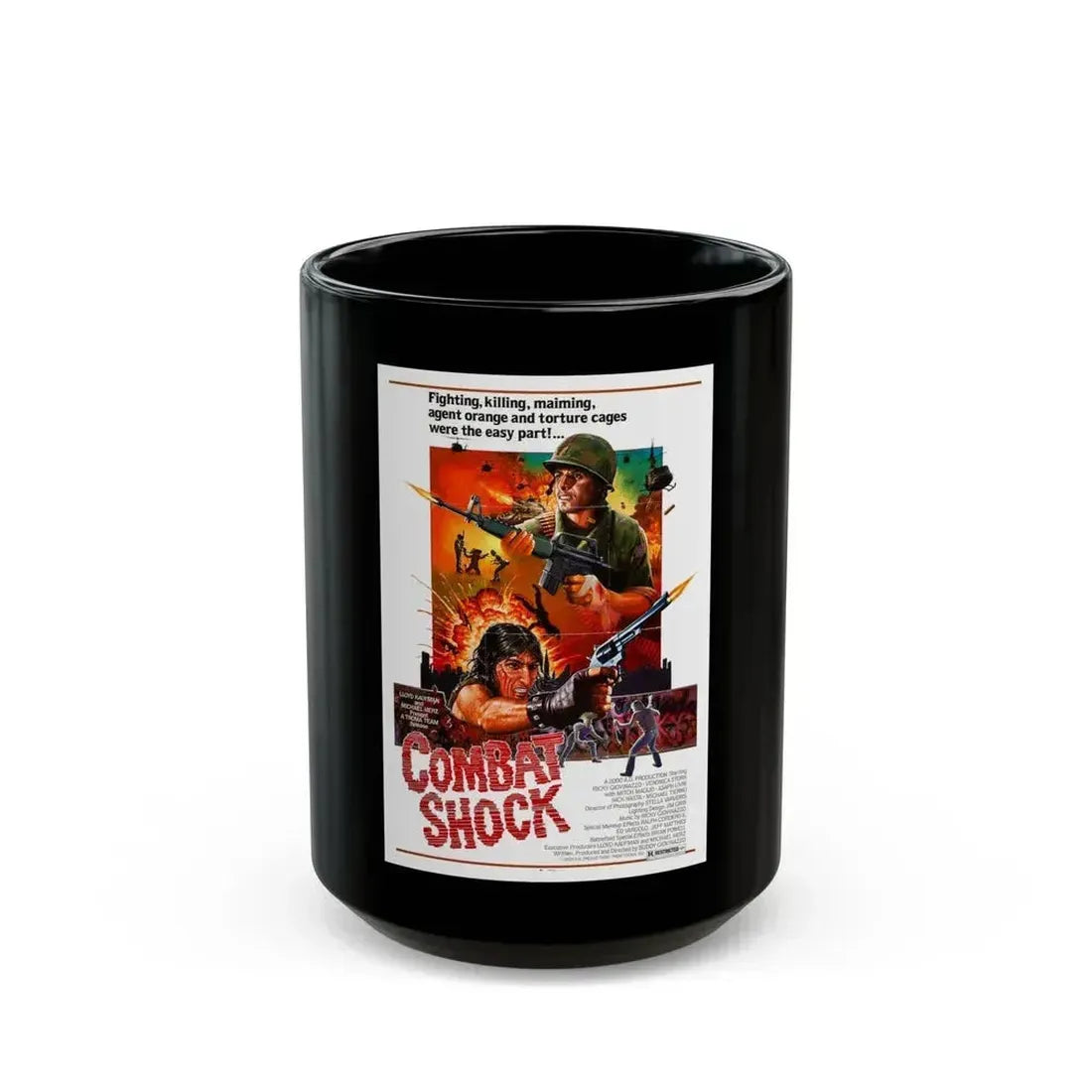 COMBAT SHOCK 1984 Movie Poster - Black Coffee Mug 15oz - Go Mug Yourself
