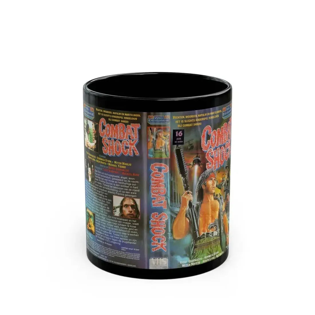 COMBAT SHOCK VIDEO ENTERTAINMENT (VHS COVER) - Black Coffee Mug 11oz - Go Mug Yourself