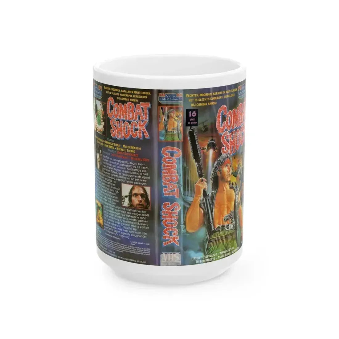 COMBAT SHOCK VIDEO ENTERTAINMENT (VHS COVER) - White Coffee Mug 15oz - Go Mug Yourself