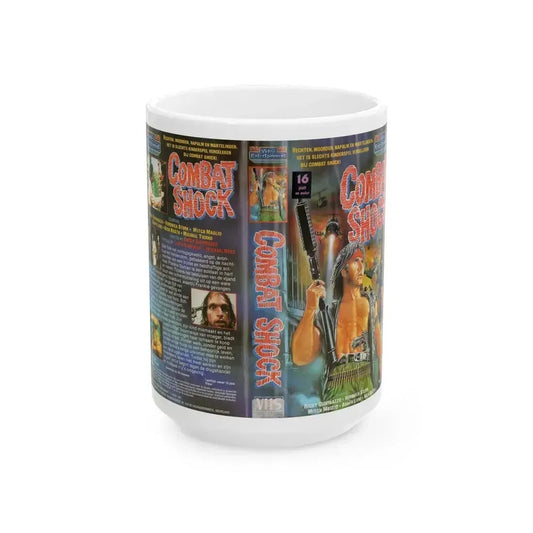 COMBAT SHOCK VIDEO ENTERTAINMENT (VHS COVER) - White Coffee Mug 15oz - Go Mug Yourself