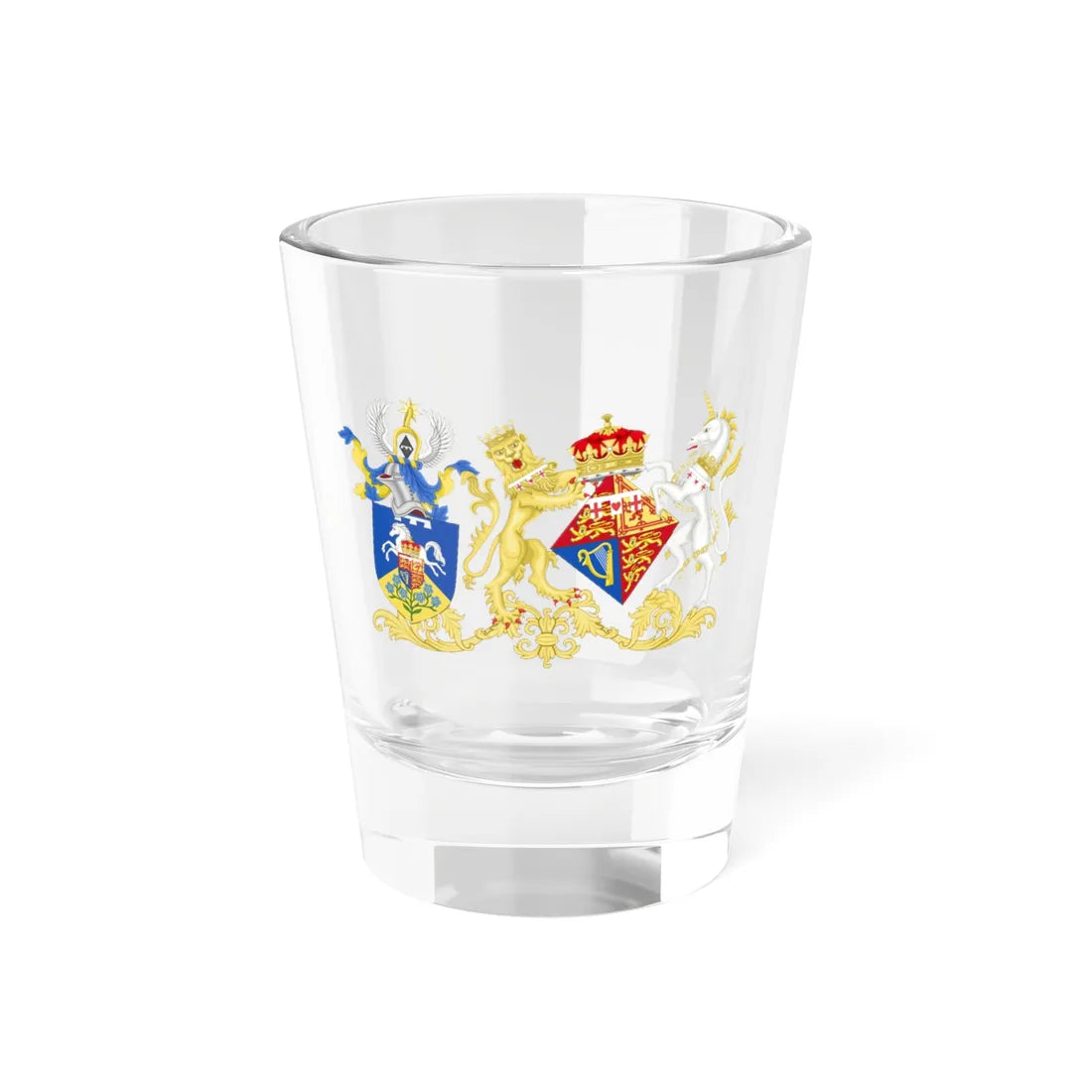 Combined Coat of Arms of Princess Anne and Mark Phillips (United Kingdom) (Coat of Arms) Shot Glass 1.5oz 1.5oz - Go Mug Yourself