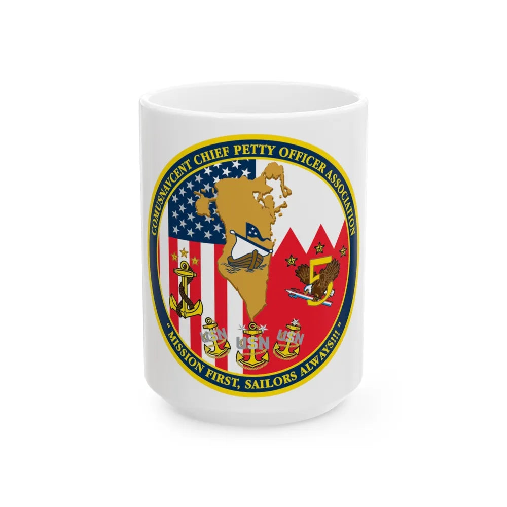 COMUSNAVCENT CPO Assoc COMUSNAVCENT CPO Assoc US Naval Forces Central Command Chief Petty Officer Association (U.S. Navy) White Coffee Mug-15oz-Go Mug Yourself