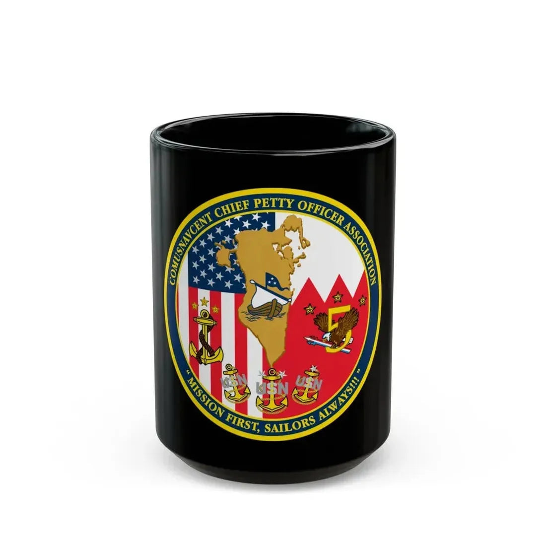 COMUSNAVCENT CPO Assoc COMUSNAVCENT CPO Assoc US Naval Forces Central Command Chief Petty Officer Association (U.S. Navy) Black Coffee Mug 15oz - Go Mug Yourself