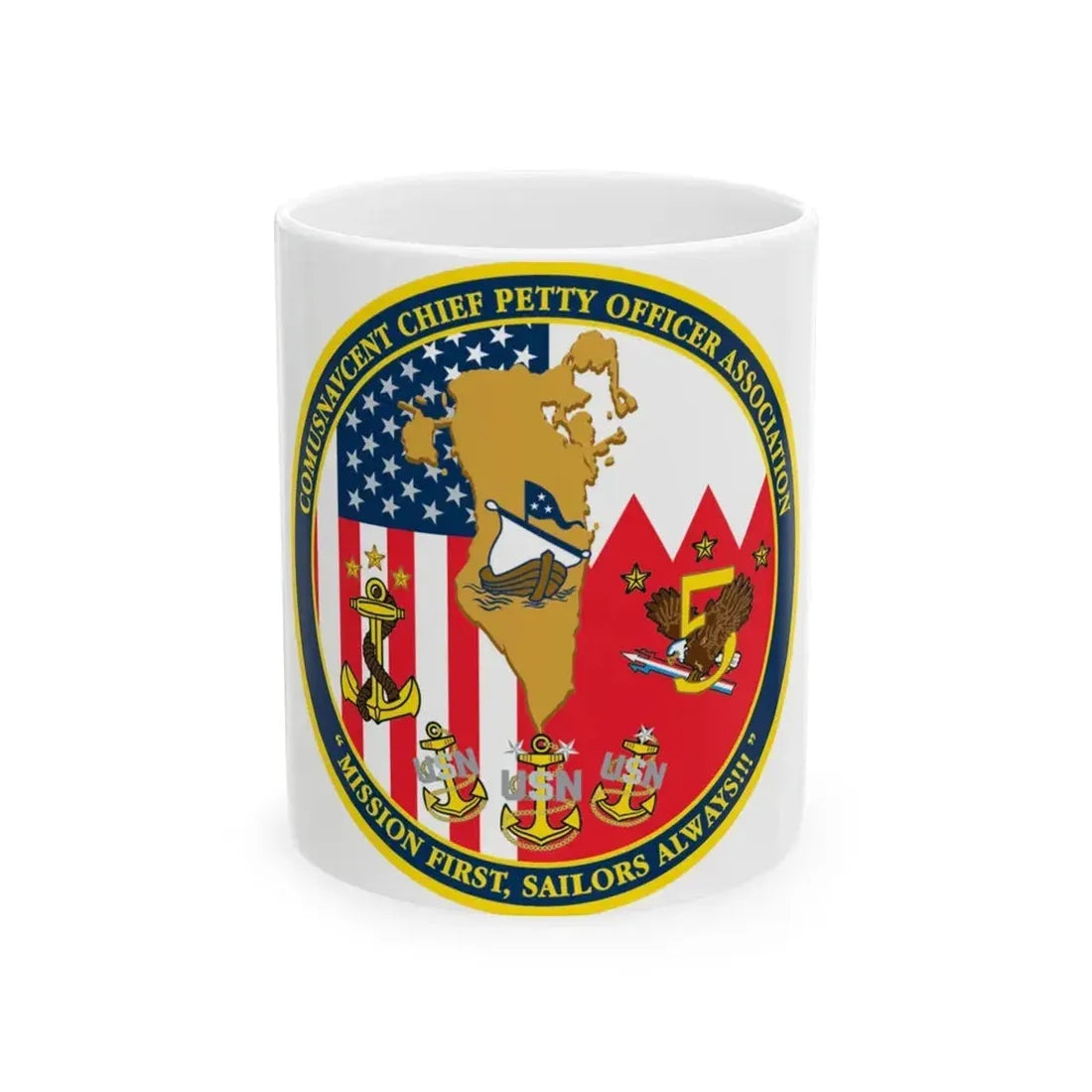 COMUSNAVCENT CPO Assoc COMUSNAVCENT CPO Assoc US Naval Forces Central Command Chief Petty Officer Association (U.S. Navy) White Coffee Mug 11oz - Go Mug Yourself