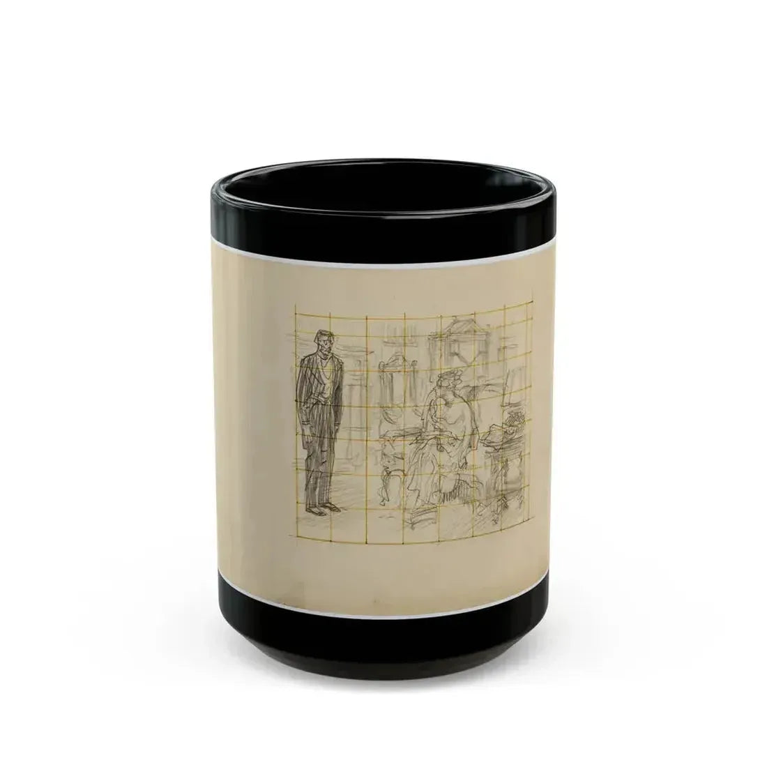 Conceptual Drawings - Black Coffee Mug 15oz - Go Mug Yourself