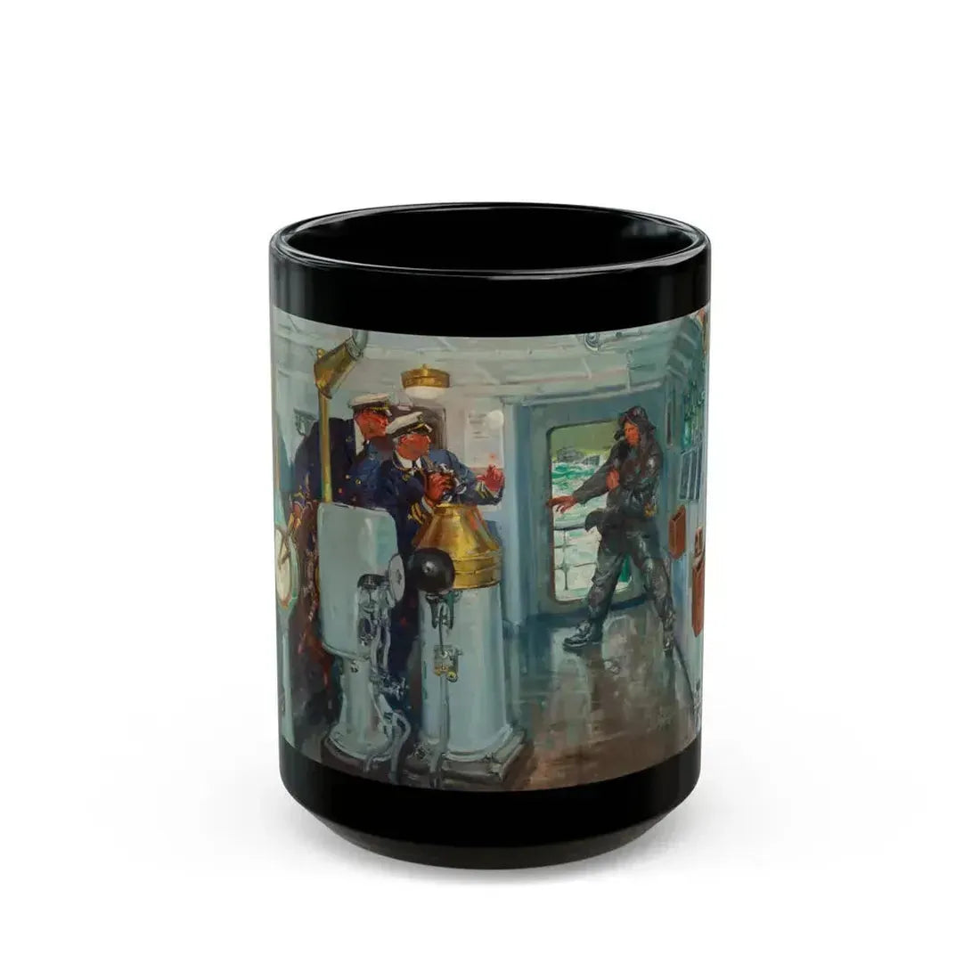 Confrontation at Sea, magazine story illustration, 1942 - Black Coffee Mug 15oz - Go Mug Yourself