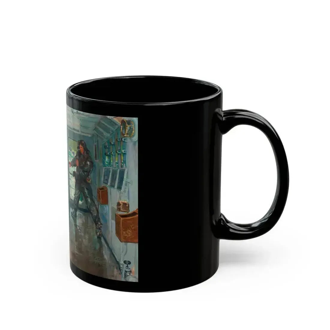 Confrontation at Sea, magazine story illustration, 1942 - Black Coffee Mug - Go Mug Yourself