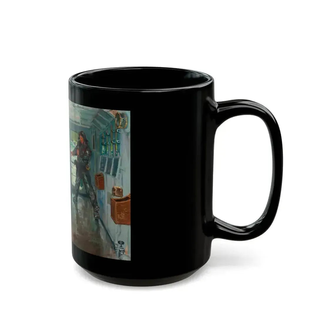 Confrontation at Sea, magazine story illustration, 1942 - Black Coffee Mug - Go Mug Yourself