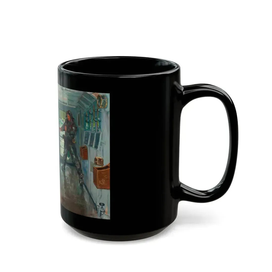 Confrontation at Sea, magazine story illustration, 1942 - Black Coffee Mug - Go Mug Yourself