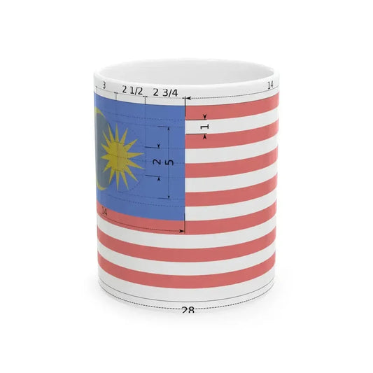 Construction sheet of Flag of Malaysia (Malaysia) White Coffee Mug 11oz - Go Mug Yourself
