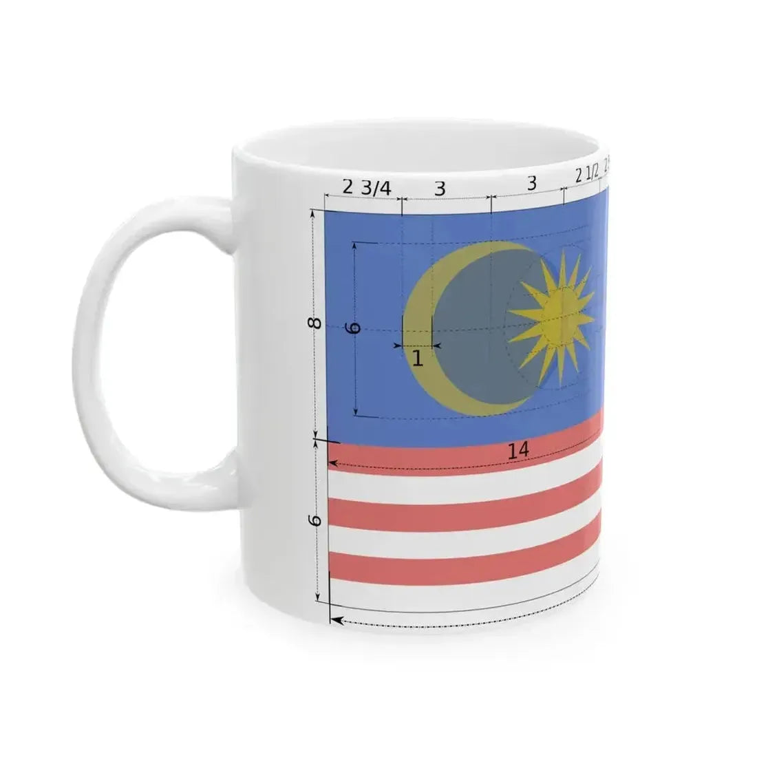 Construction sheet of Flag of Malaysia (Malaysia) White Coffee Mug - Go Mug Yourself