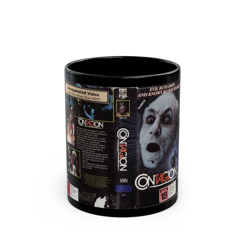 CONTAGION AMALGAMATED VIDEO (VHS COVER) - Black Coffee Mug-11oz-Go Mug Yourself