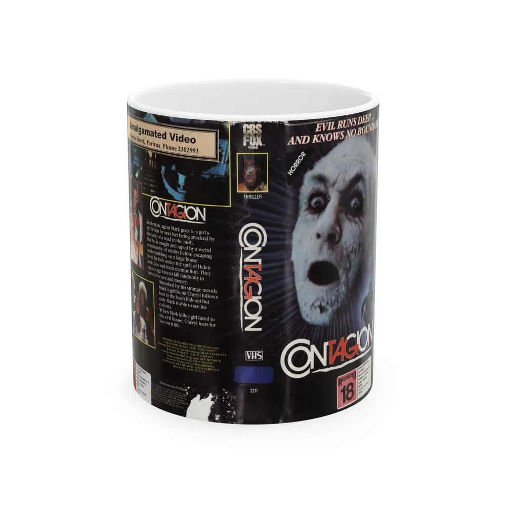 CONTAGION AMALGAMATED VIDEO (VHS COVER) - White Coffee Mug-11oz-Go Mug Yourself