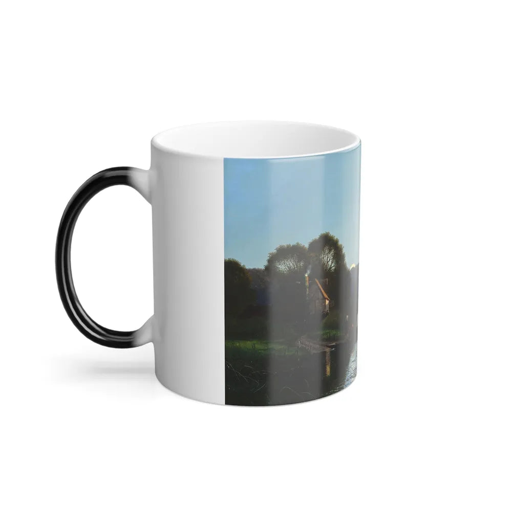 Continental School (Late 19th Century) Boatmen with Rising Moon - Oil on Canvas - Color Changing Mug 11oz-Go Mug Yourself