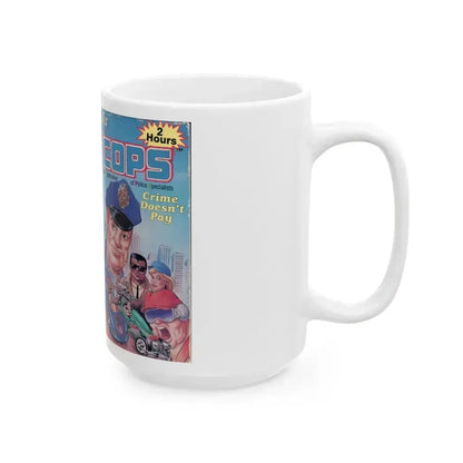 COPS CRIME DOESNT PAY (VHS COVER) - White Coffee Mug - Go Mug Yourself