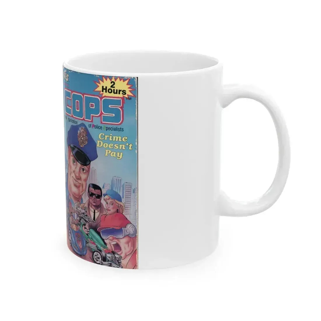 COPS CRIME DOESNT PAY (VHS COVER) - White Coffee Mug - Go Mug Yourself