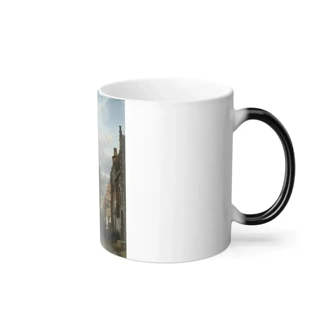 Cornelis Springer (1817-1891) View of the Little Church in Zalt Bommel, Province of Gelderland - Oil on -0 - Color Changing Mug 11oz - Go Mug Yourself