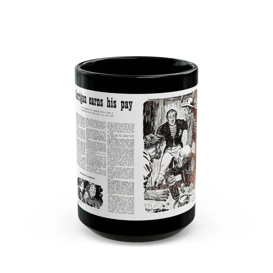 Corrigan earns his pay, Adam magazine, March 1952 - Black Coffee Mug 15oz - Go Mug Yourself