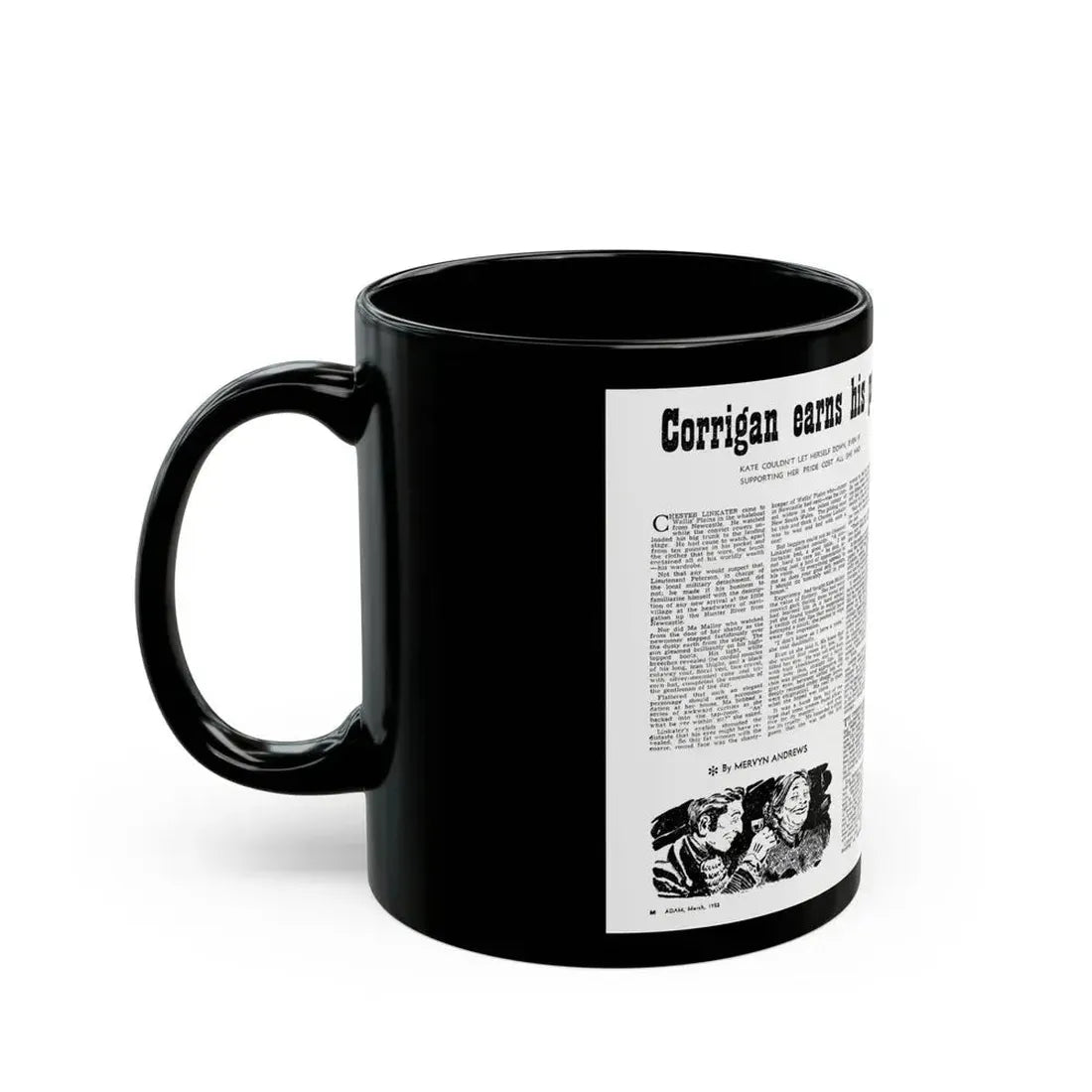 Corrigan earns his pay, Adam magazine, March 1952 - Black Coffee Mug - Go Mug Yourself