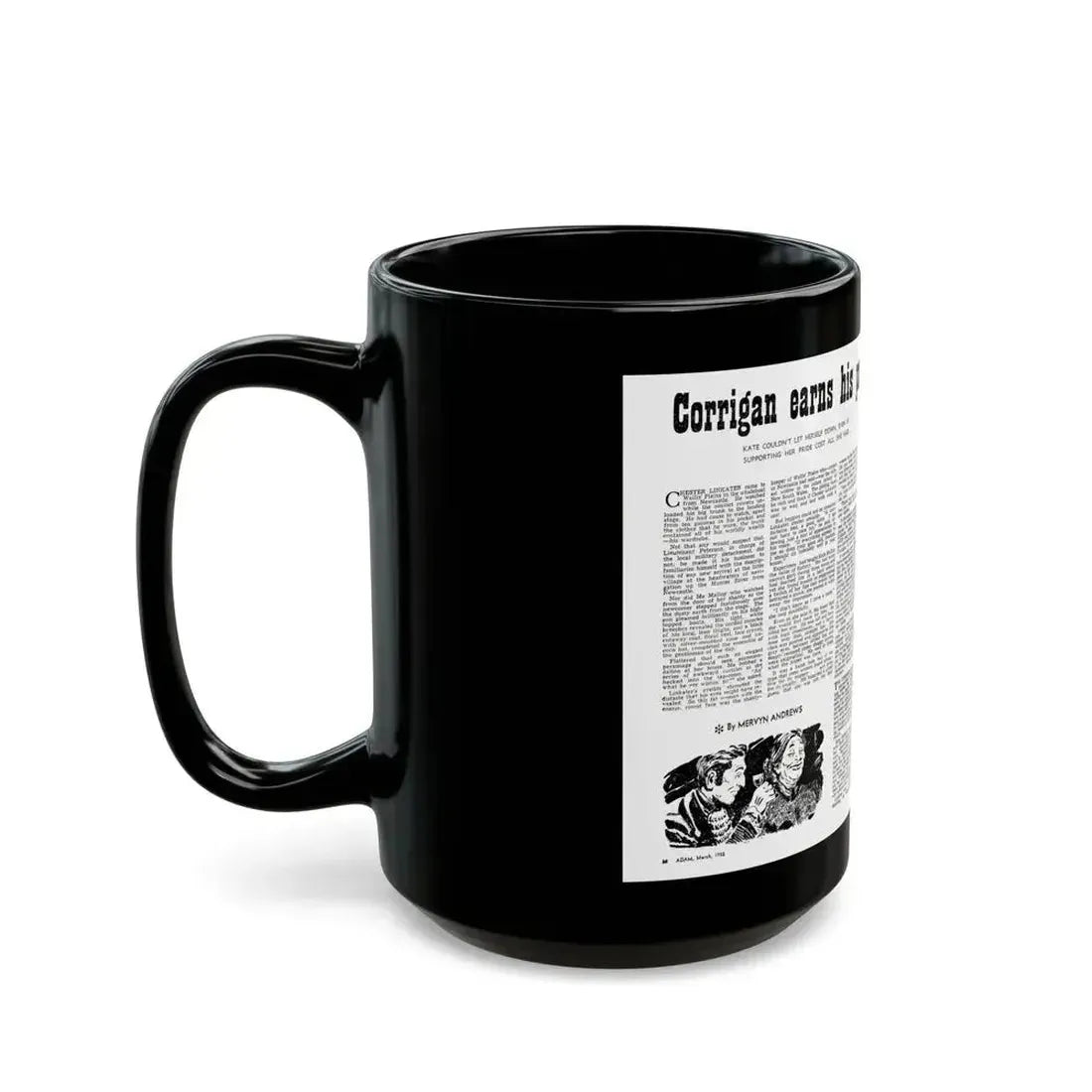 Corrigan earns his pay, Adam magazine, March 1952 - Black Coffee Mug - Go Mug Yourself