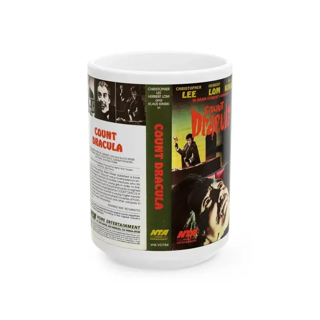 COUNT DRACULA NTA HOME ENTERTAINMENT (VHS COVER) - White Coffee Mug 15oz - Go Mug Yourself