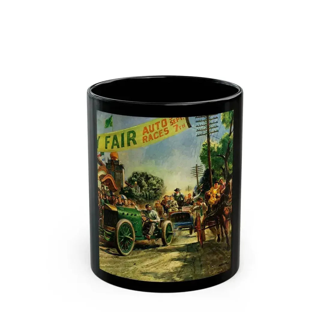 County Fair Auto Races, Esquire magazine, 1945 - Black Coffee Mug 11oz - Go Mug Yourself