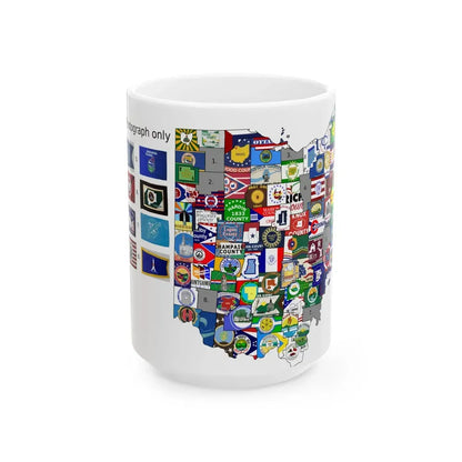 County Flag Map of Ohio (United States) White Coffee Mug 15oz - Go Mug Yourself