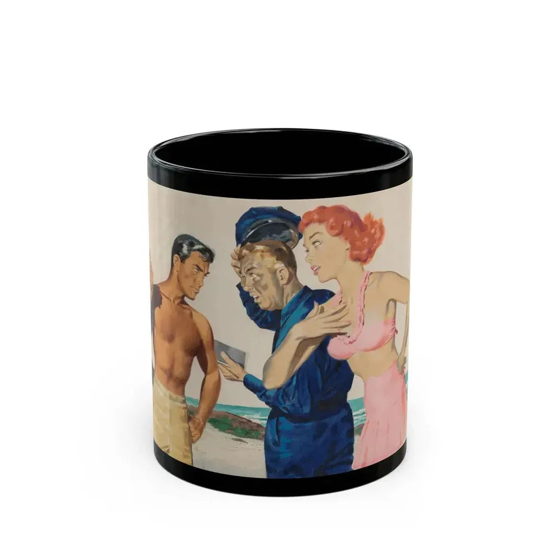 Couple and Cop, probable magazine illustration - Black Coffee Mug 11oz - Go Mug Yourself
