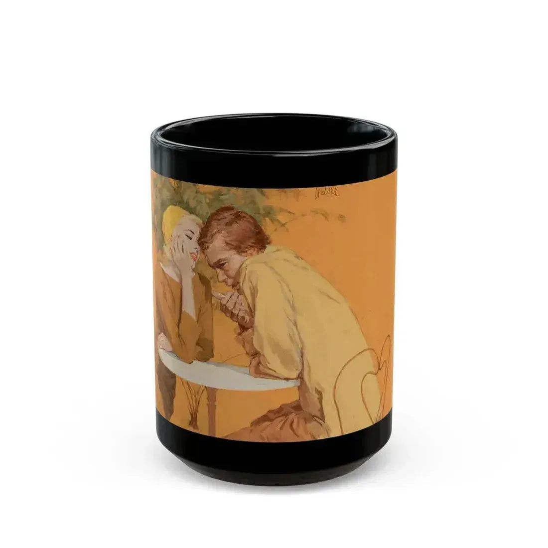 Couple at Cafe table, magazine illustration - Black Coffee Mug 15oz - Go Mug Yourself